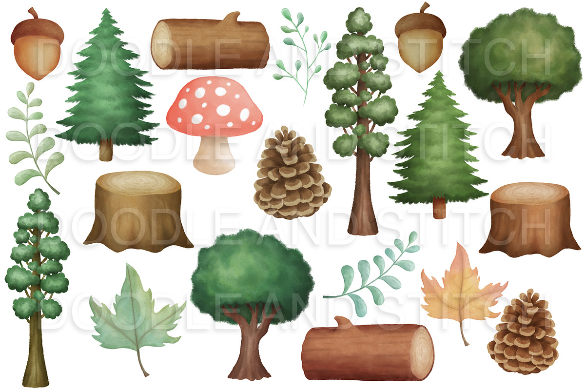 Watercolor Woodland Scenery Clipart, an Illustration by Doodle and Stitch (Photo 2 of 2)