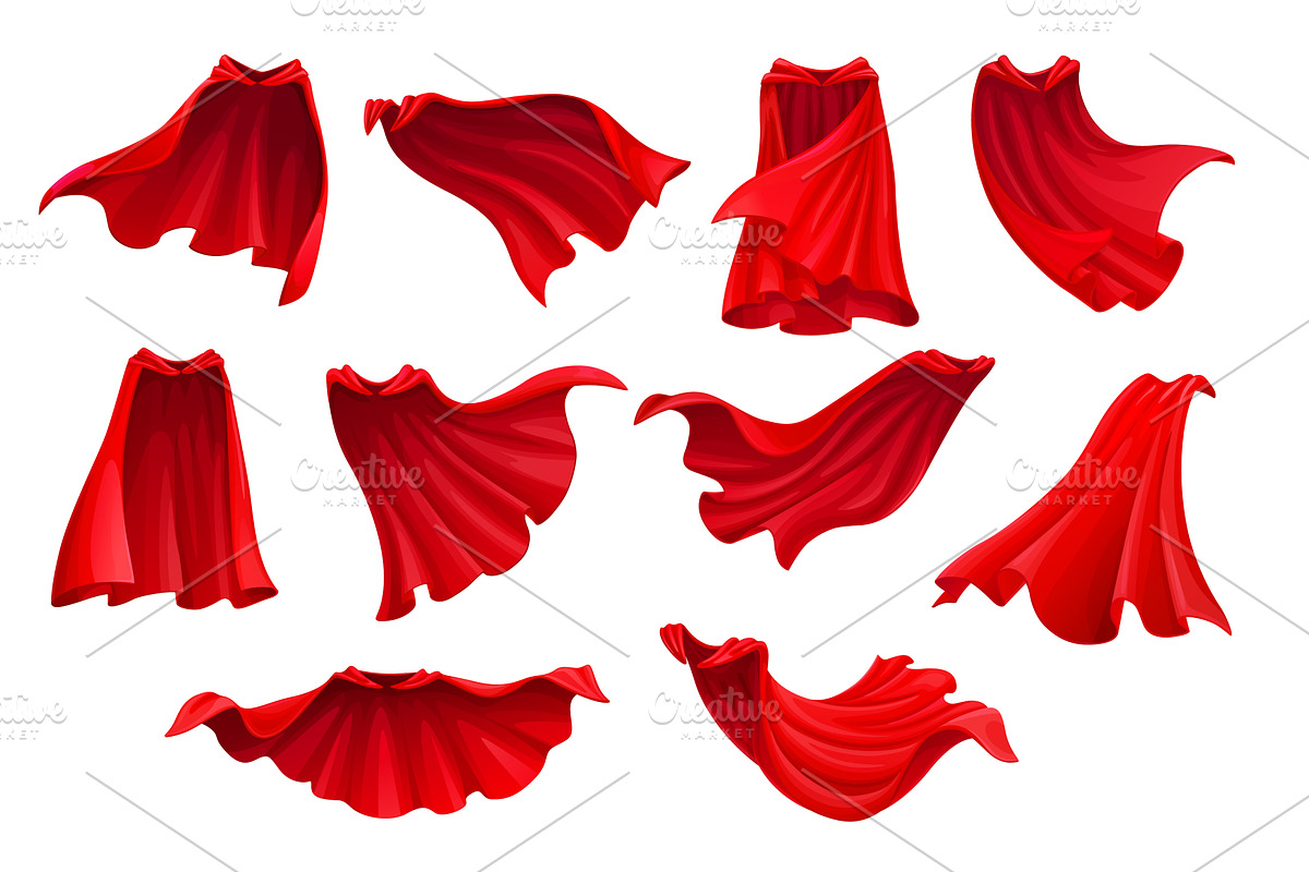 Red hero coat, superhero capes, an Object Illustration by Vector Tradition