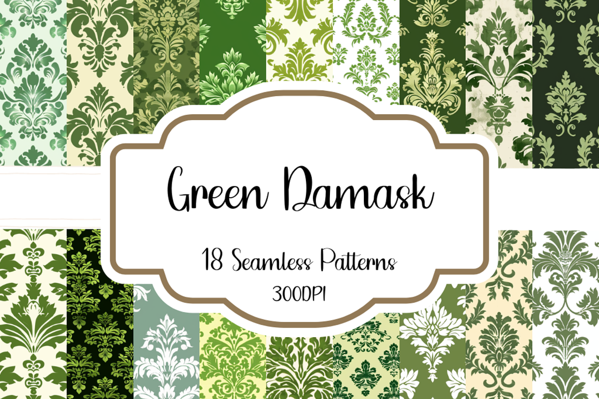 Green Damask Seamless Patterns, a Pattern Graphic by PrintablesByFranklyn (Photo 1 of 4)