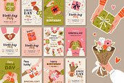 12 Birthday Greeting Cards, a Person Illustration by IuliiaSavko (Thumbnail 8 of 8)