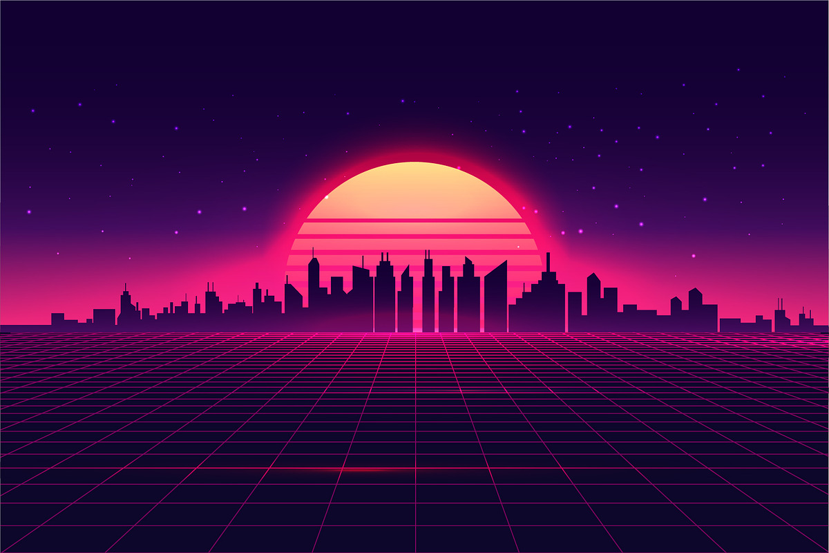 Synthwave retrowave night cityscape, a Technology Illustration by Crafter