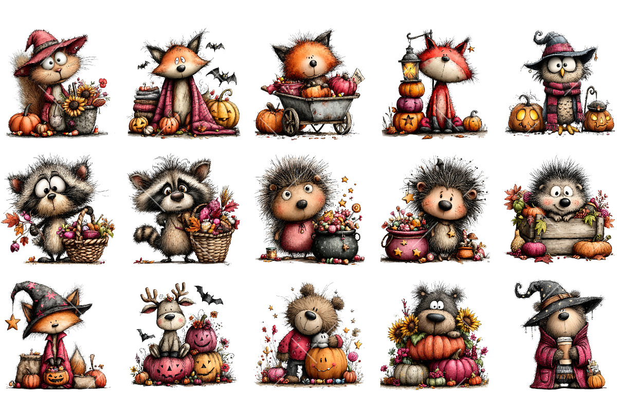 Whimsical Halloween Animals Clipart, a Seasonal Illustration by OK Design (Photo 3 of 6)