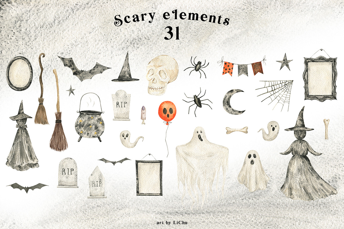 Cozy Halloween watercolor collection, a Seasonal Illustration by LiChu Art (Photo 9 of 28)