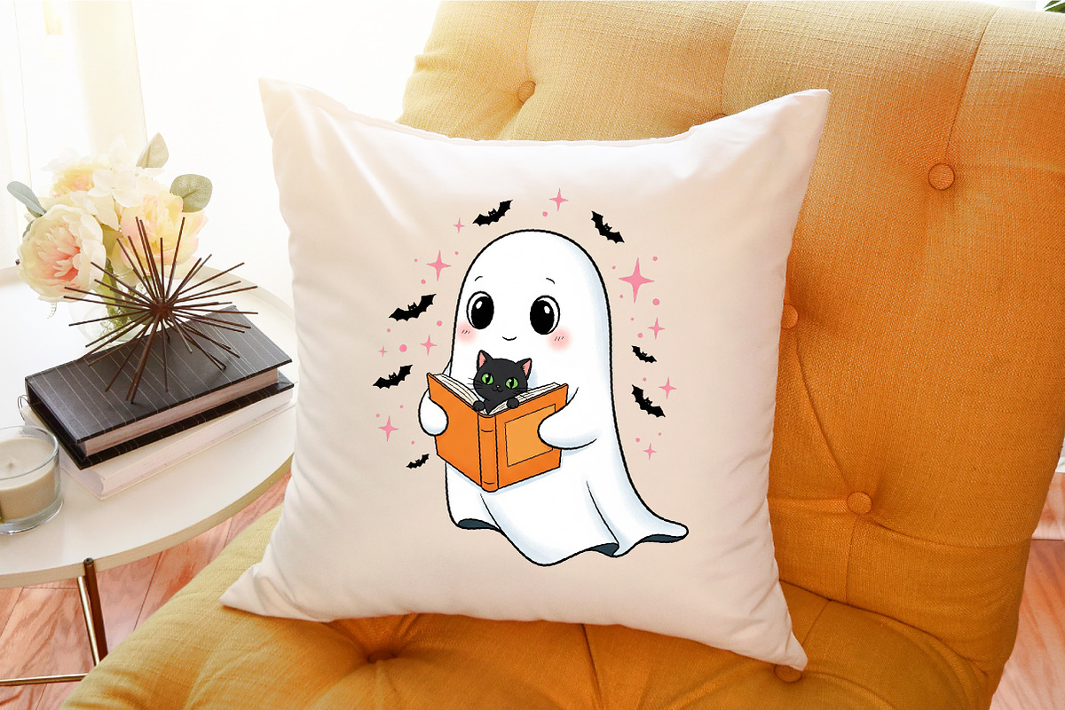 Cute Halloween Ghost Reading Book PN, an Illustration by Sublimation Artist (Photo 8 of 9)