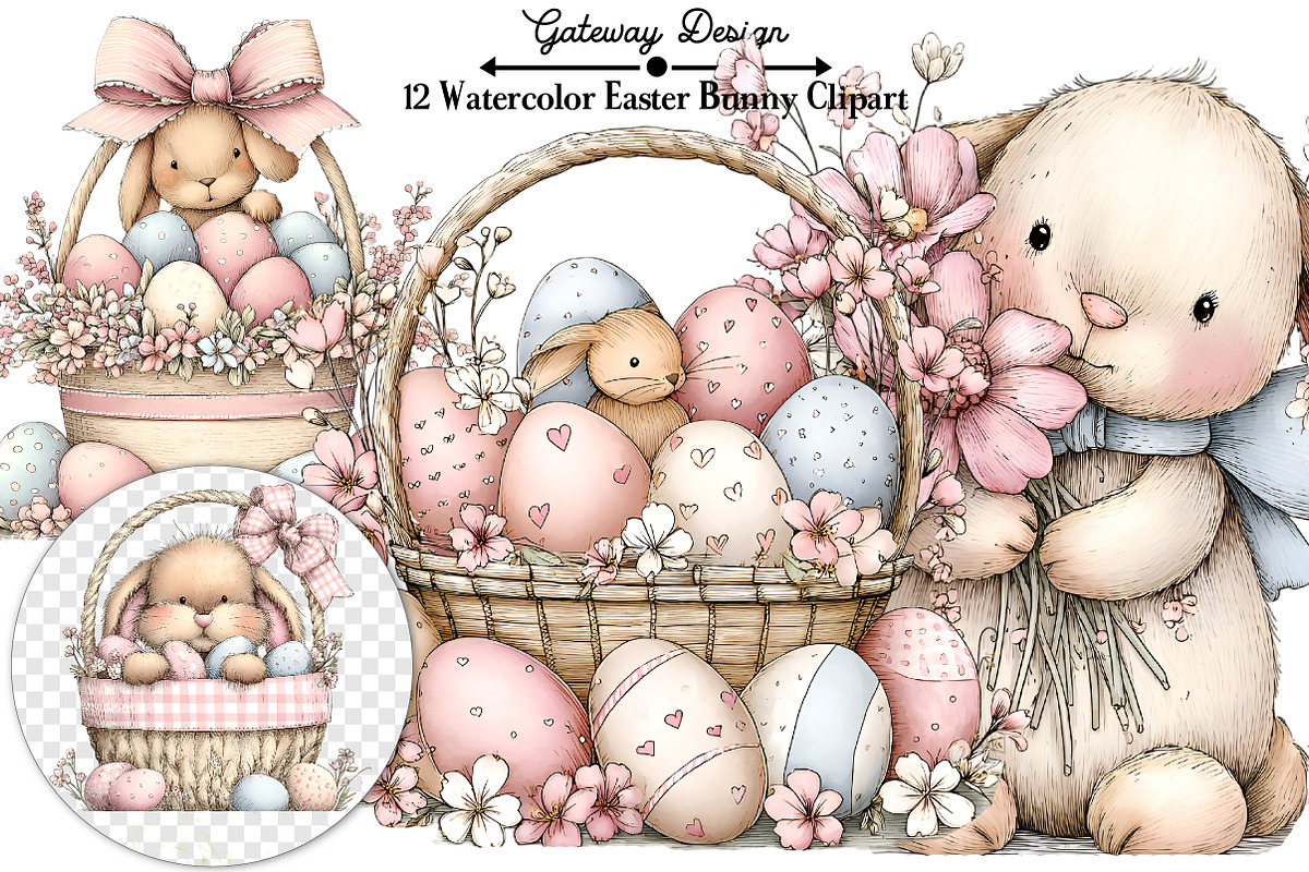 Watercolor Easter Bunny Clipart Bund, an Illustration by GatewayDesign (Photo 10 of 11)