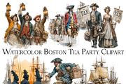 Watercolor Boston Tea Party Clipart, an Object Graphic by ArtisticTimberStudio (Thumbnail 1 of 2)