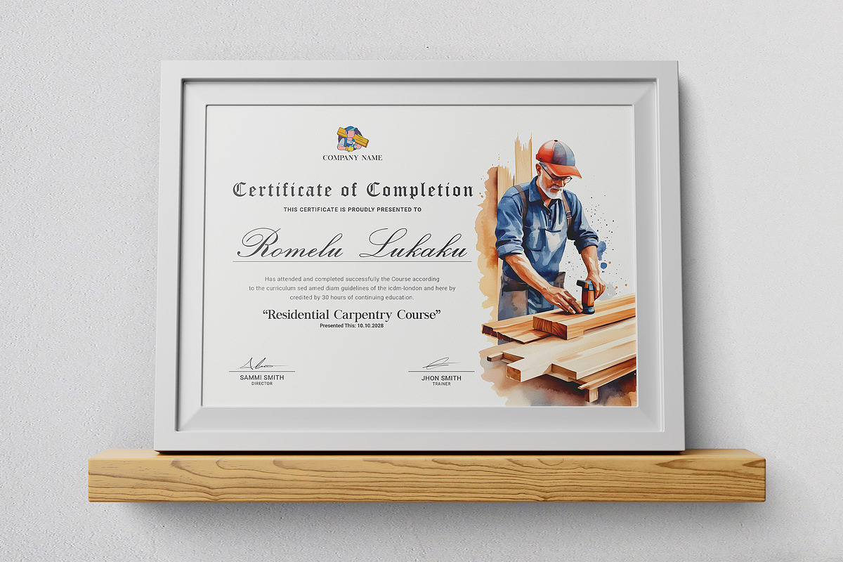 Carpenter Training Certificate, a Stationery Template by DesignDevisers (Photo 3 of 10)