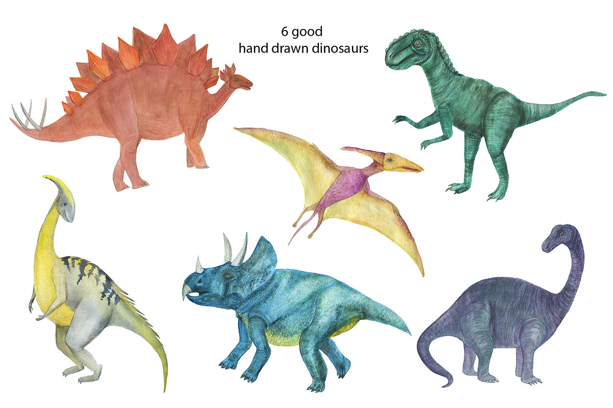 Dinosaurs - watercolor collection, an Illustration by ramika (Photo 4 of 4)
