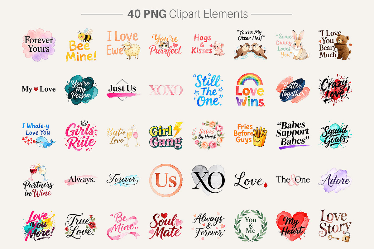 Valentine's Day Quote Clipart PNG, an Illustration by Artnoy (Photo 2 of 8)