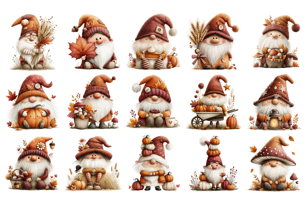 Autumn Gnome PNG Clipart Bundle, a Seasonal Illustration by Nicolle's Colorful Art (Photo 5 of 6)