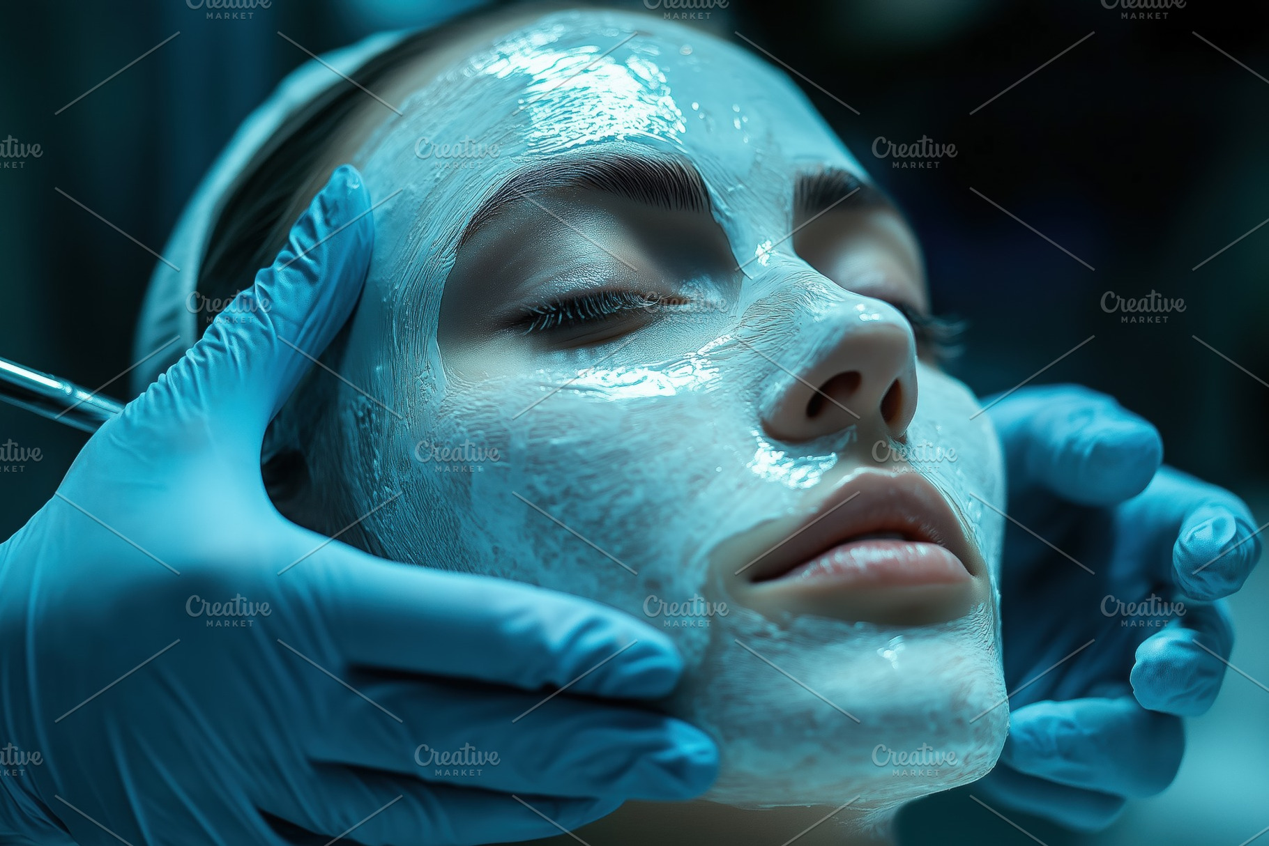 A close-up of a woman esthetic technologist receiving a facial treatment. Her f, a Person Photo by Textures & Backgrounds