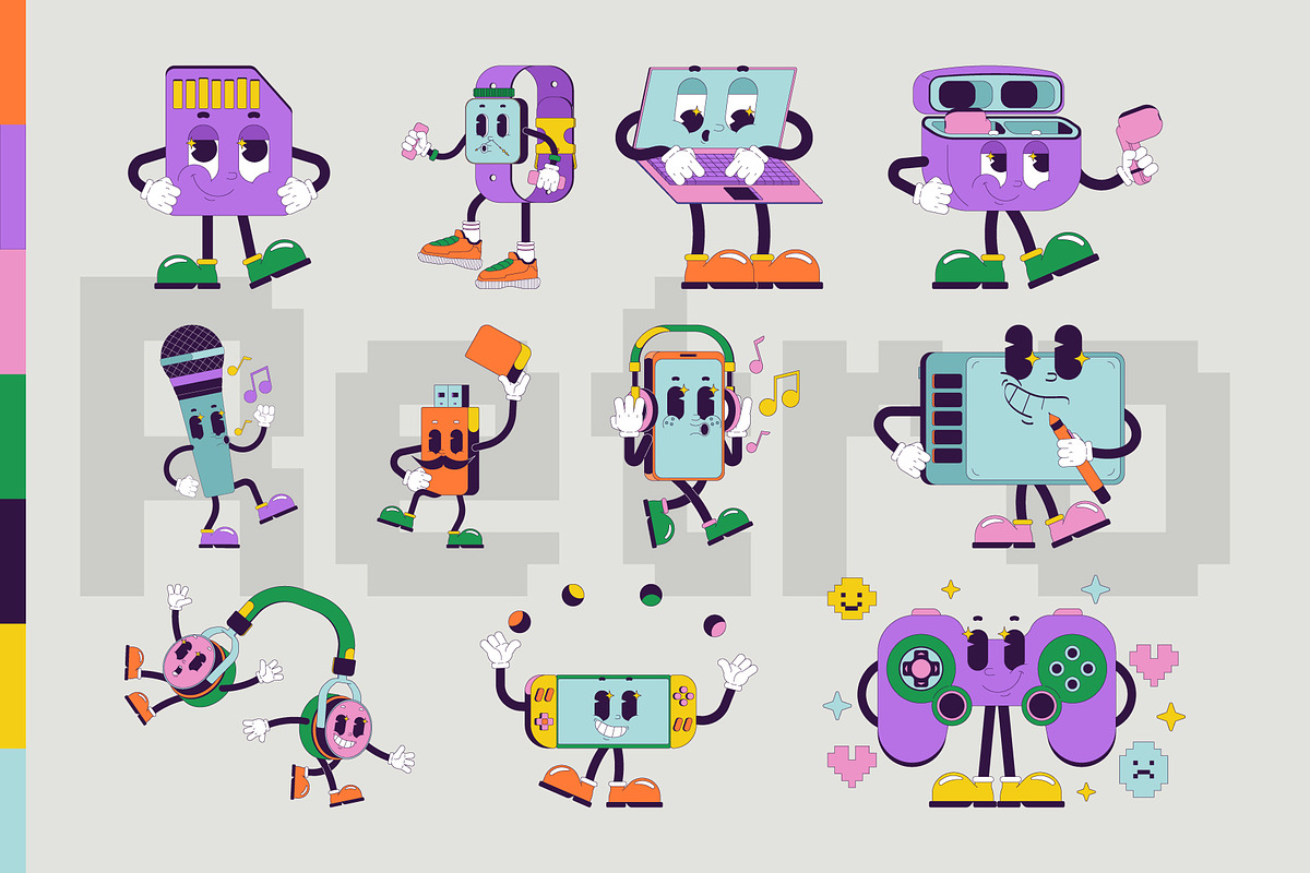 Retro Groovy Tech Characters Pack, a Decorative Illustration by IMG Visuals (Photo 2 of 8)