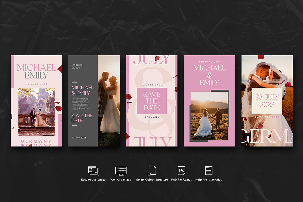 Wedding Social Stories PSD Templates, a Social Media Template by Giraffe Design Studio (Photo 3 of 21)