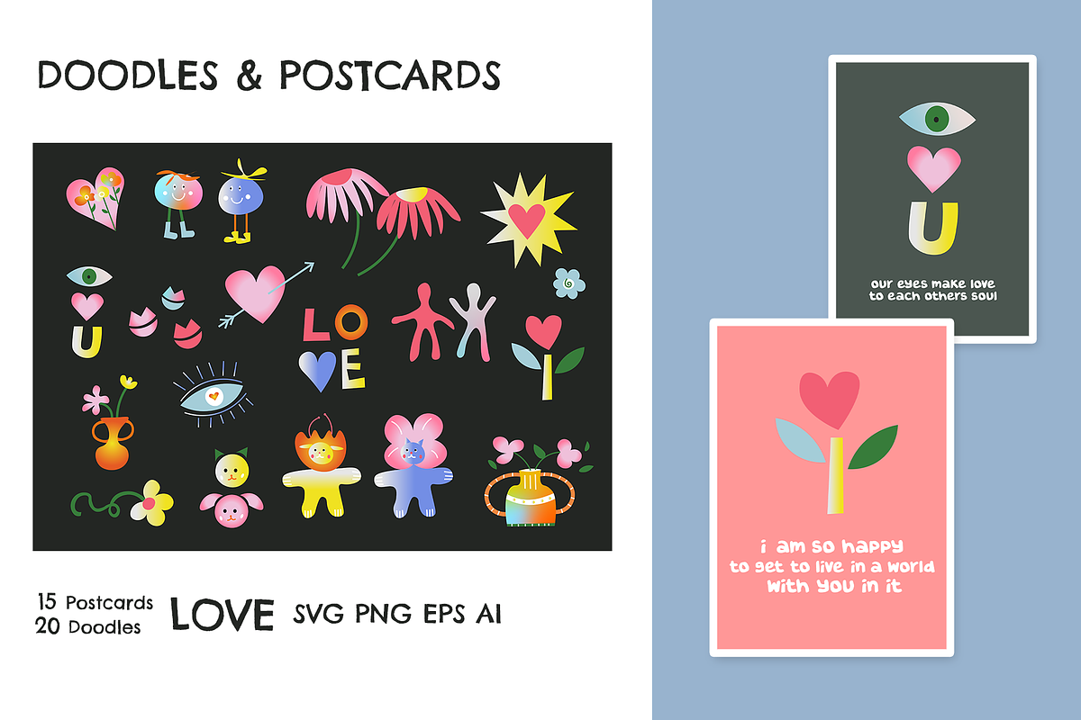 Doodles & Postcards - Love, Birthday, a Background Graphic by melistudio (Photo 4 of 4)