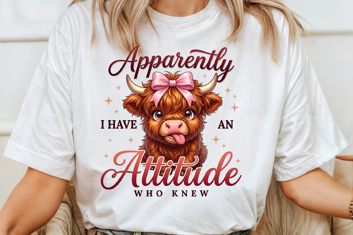 Funny Highland Cow Attitude PNG, a Work Illustration by Sublimation Artist (Photo 4 of 9)