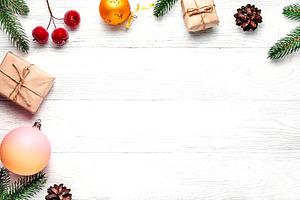Christmas composition featuring greeting, season, and decoration