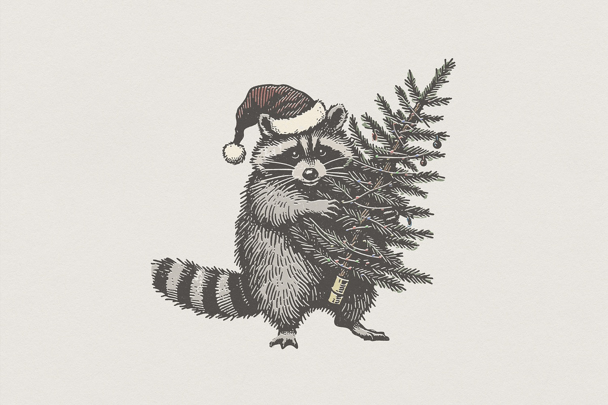 Raccoon Christmas Tree PNG, Santa, an Illustration by SharpMarketplace (Photo 1 of 3)