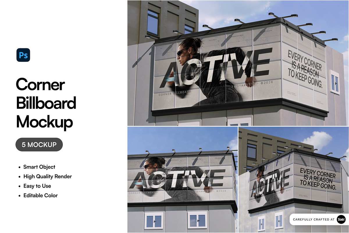 Corner Billboard Mockup, an Advertising Mockup by SLAB! Design (Photo 1 of 7)