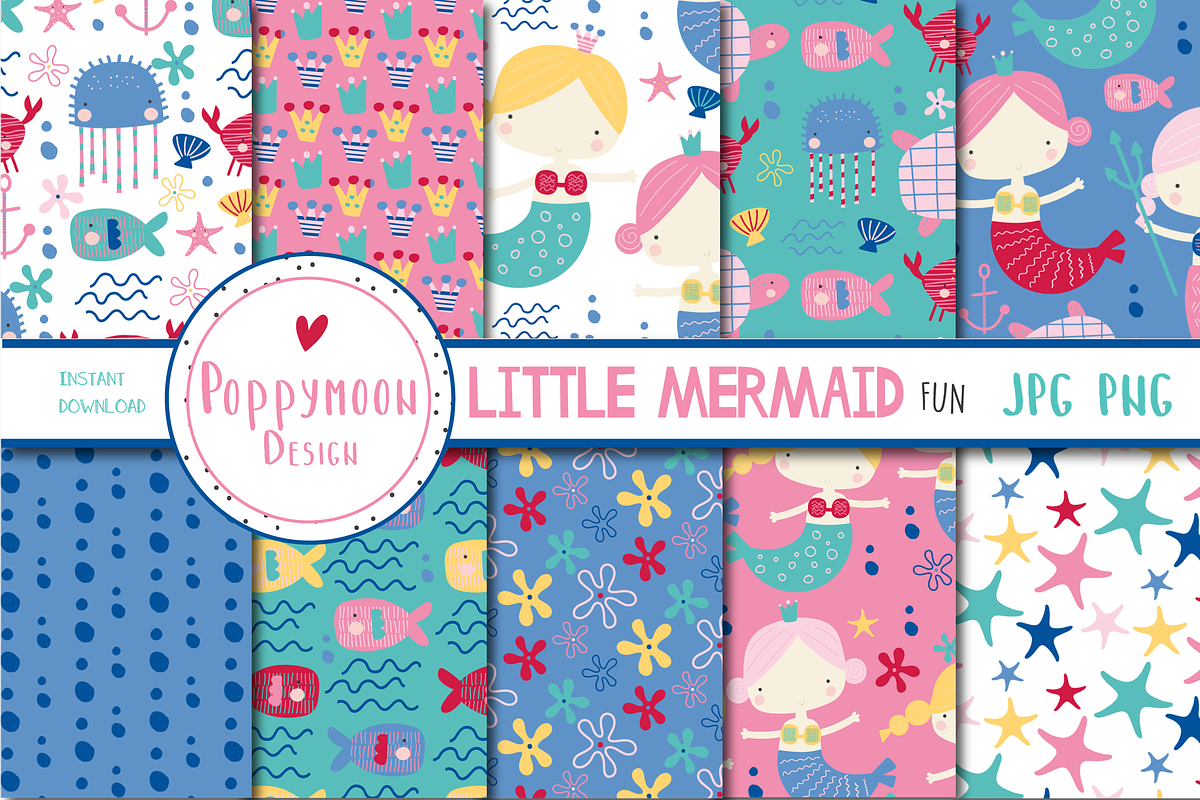 Little Mermaid fun paper, a Pattern Graphic by Poppymoondesign (Photo 1 of 3)