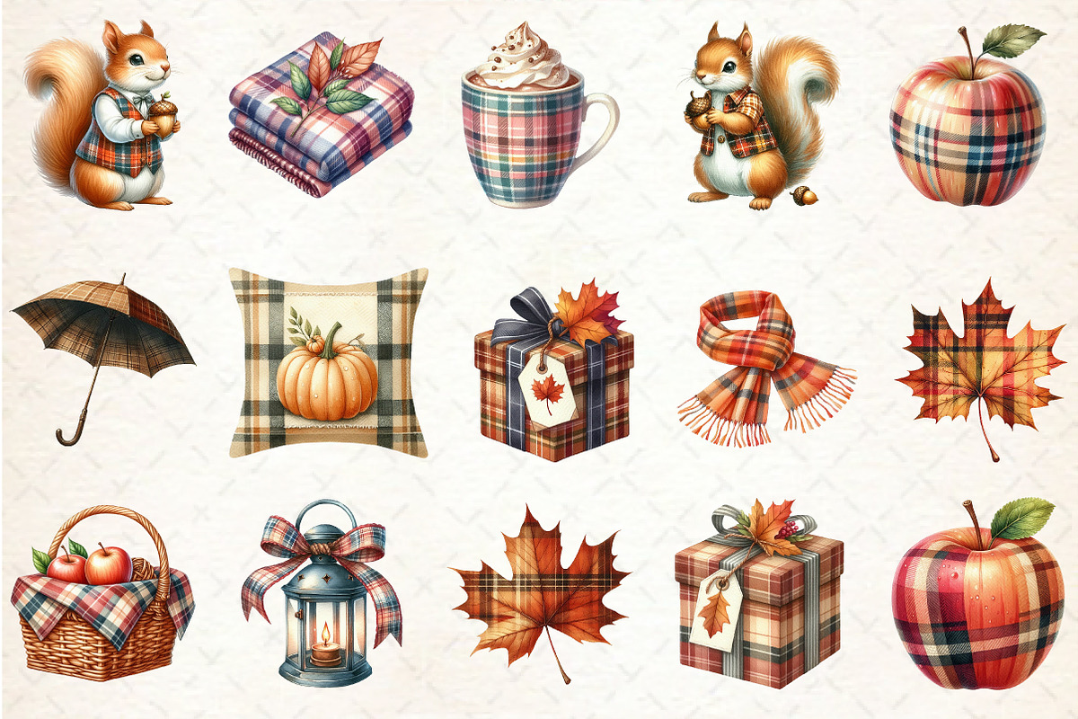 Watercolor Plaid Autumn Clipart, an Illustration by Rose Art (Photo 2 of 7)