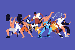 Group of athletes doing sports, an Illustration by PaperTrident