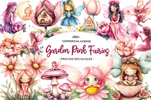 Watercolor Magical Garden Pink Fairi, an Illustration by CreationArt