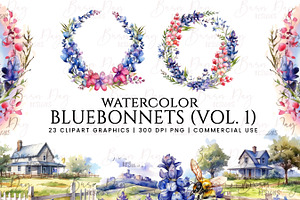 Watercolor Bluebonnets Clipart Vol 1