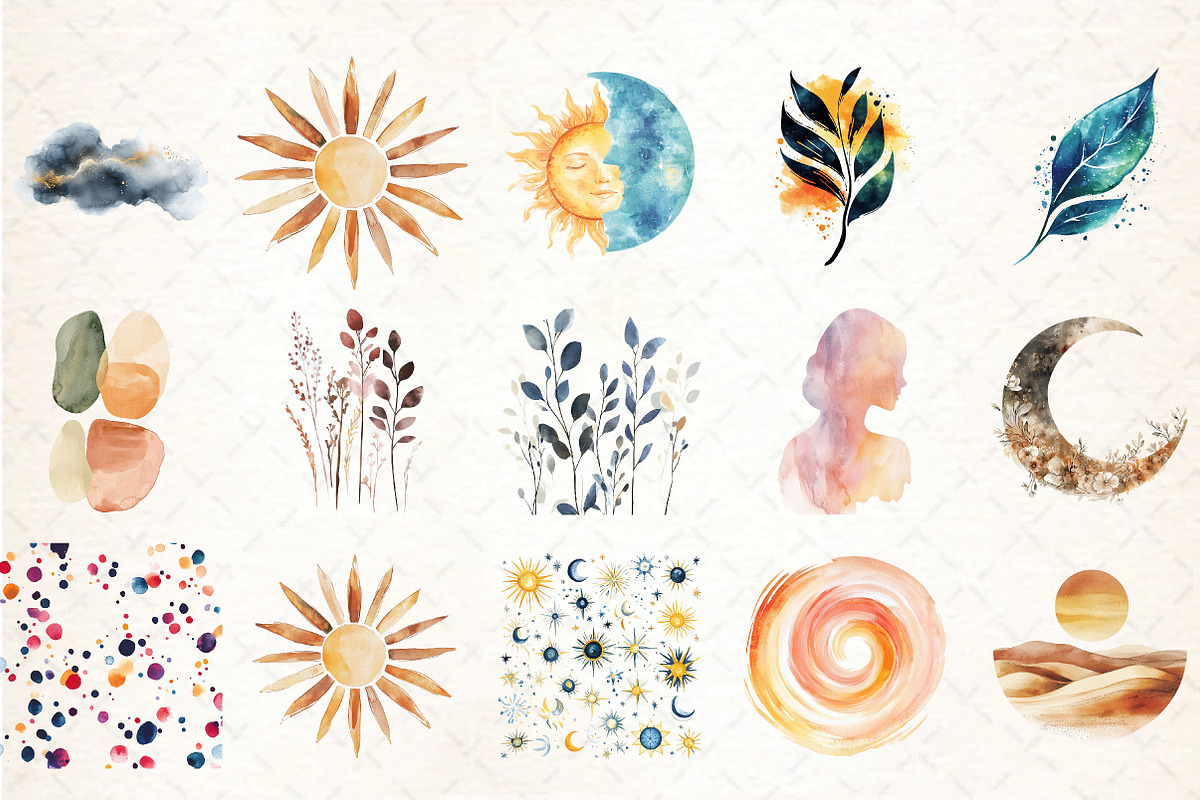 Boho Clipart Set, Abstract, an Illustration by DreamCafeArt (Photo 3 of 5)