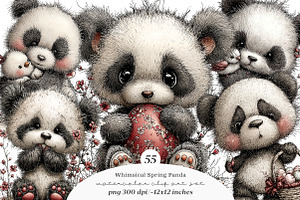 Watercolor spring panda clipart, an Illustration by SinaCreation