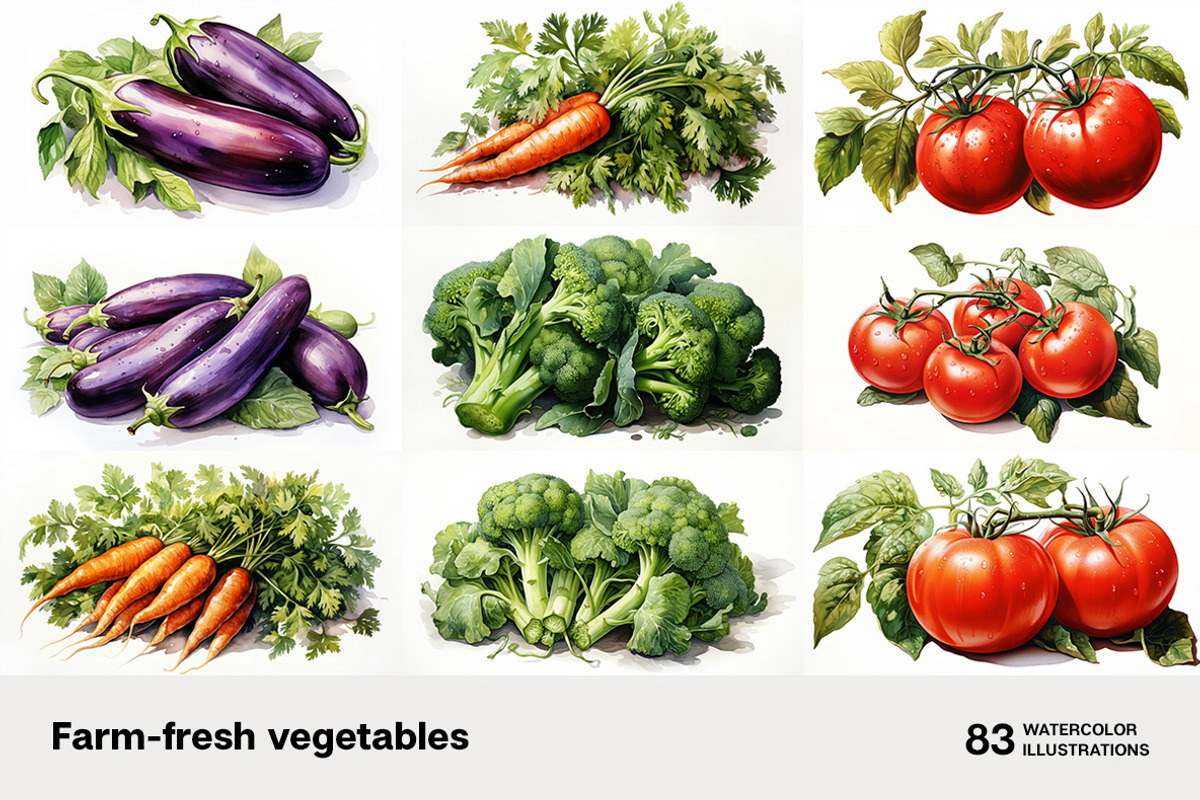 Farm-fresh vegetables. 83 images, a Food Illustration by Handmadefont (Photo 14 of 14)