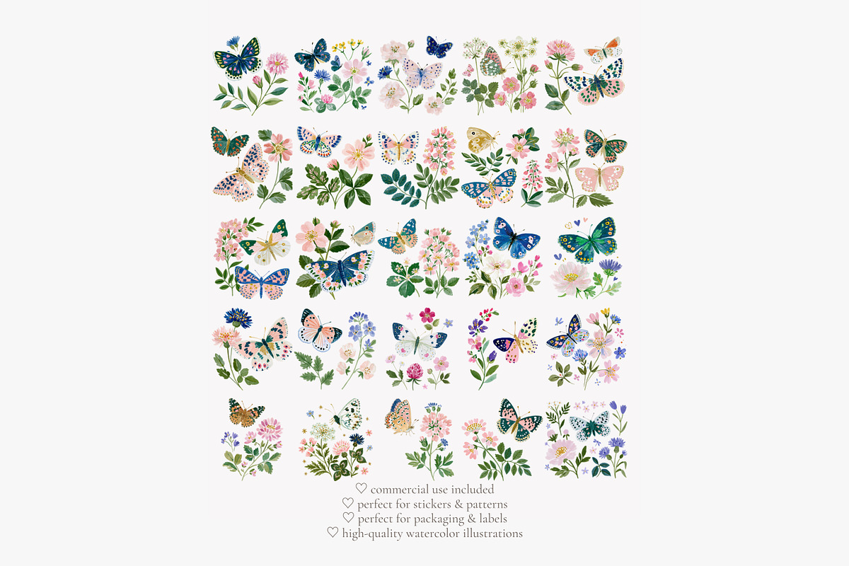 watercolor butterfly wildflower set, a Decorative Illustration by Patishop Art (Photo 6 of 6)