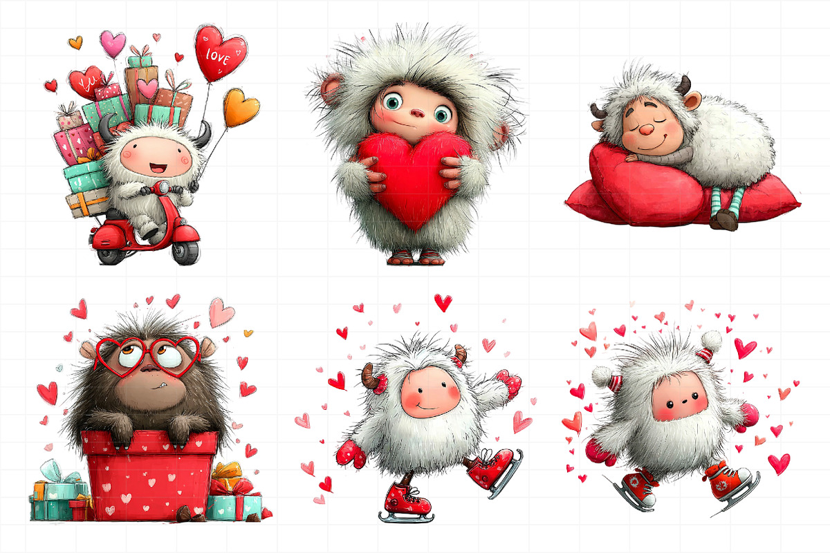 Watercolor Valentine Cute Yeti Clipa, an Illustration by Daily.Designs (Photo 5 of 7)