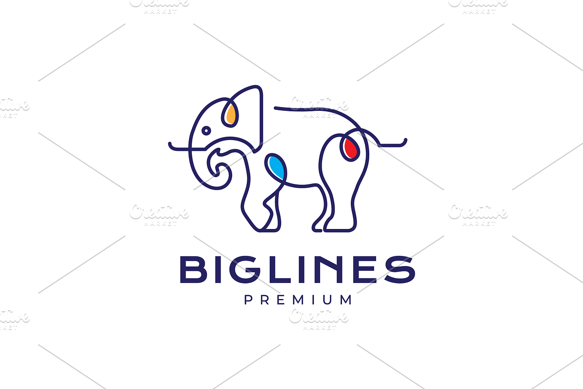 line art colorful elephant logo, a Branding & Logo Template by devastd