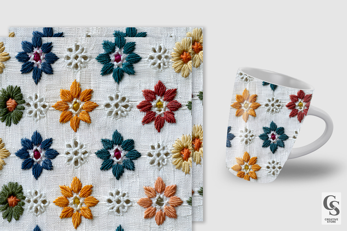 Colorful Chikankari Embroidery, a Pattern Graphic by Creative Store (Photo 2 of 5)
