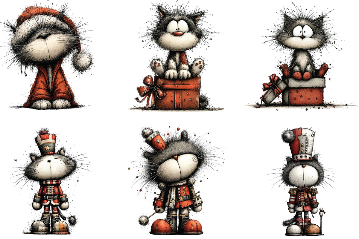 Whimsical Cats Christmas Clipart, an Illustration by CraftArtStudio (Photo 4 of 6)