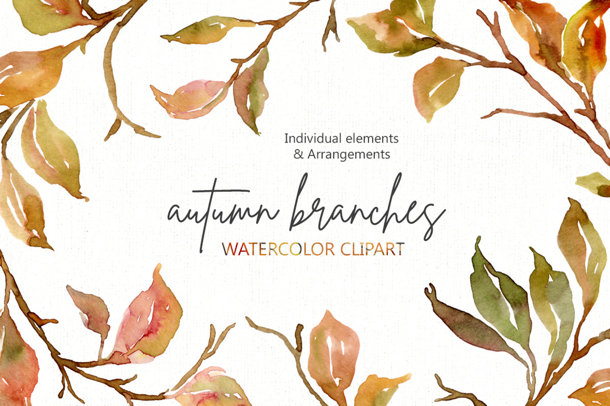 Watercolor Autumn Branches & Leaves, an Illustration by GraphicsDish (Photo 1 of 4)