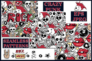 Crazy punk. Seamless patterns