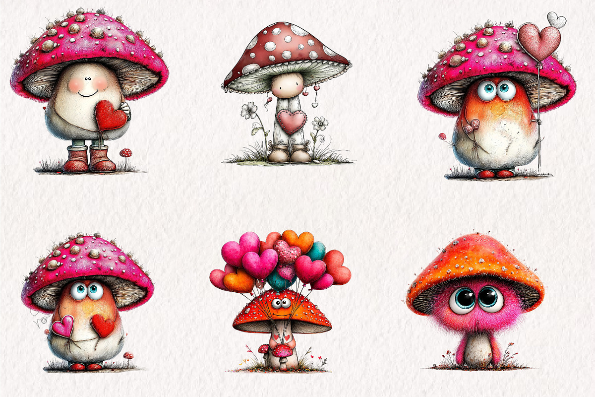 Whimsical Mushroom Clipart Bundle, a Seasonal Illustration by CreationArt (Photo 2 of 6)