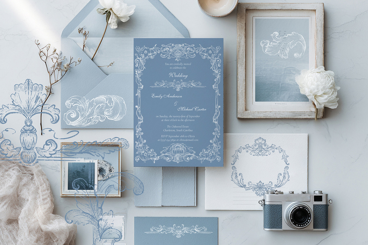 Vintage White Damask Baroque Set, a Decorative Illustration by AlenaVlasko stock Market (Photo 3 of 9)