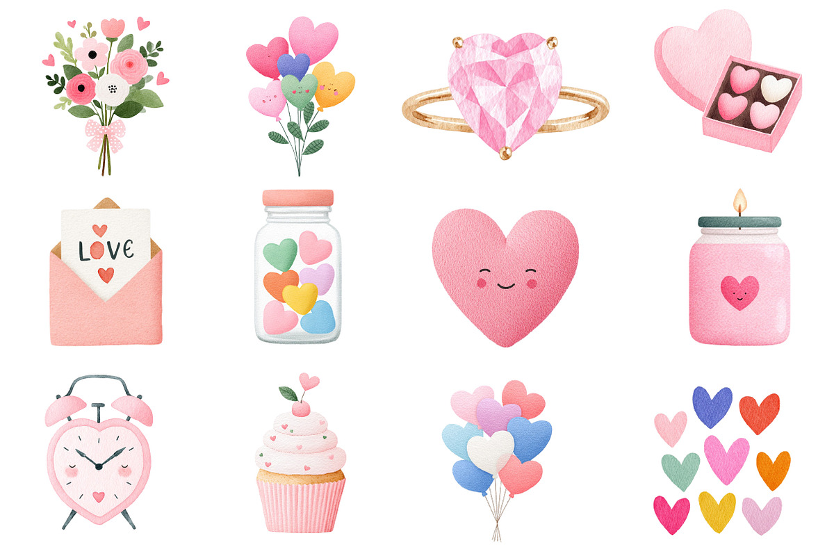 Watercolor Valentine's Day Clipart, an Illustration by Dream Creation (Photo 2 of 5)