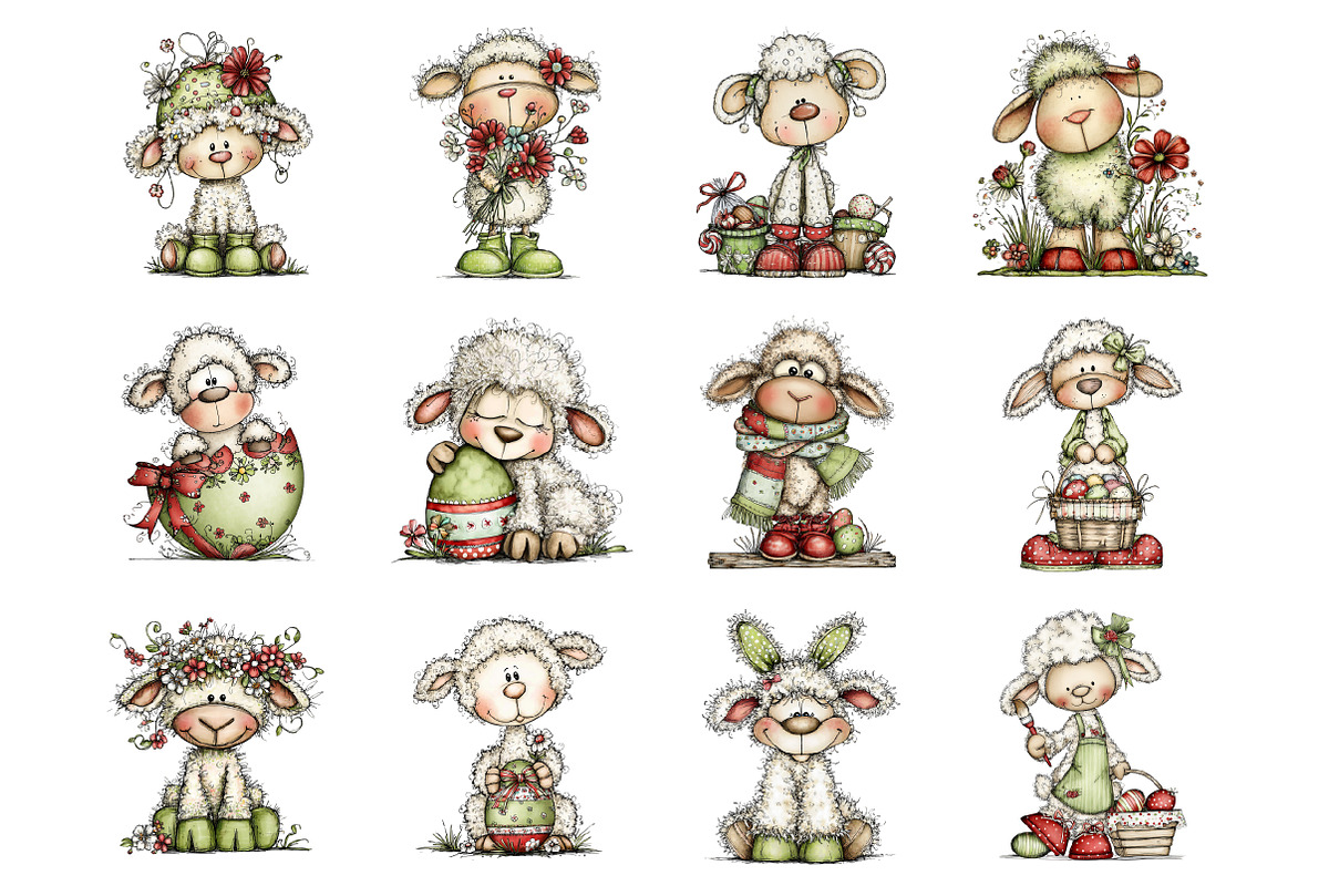 Easter Lamb Whimsical Clipart, an Illustration by Design Market (Photo 3 of 3)