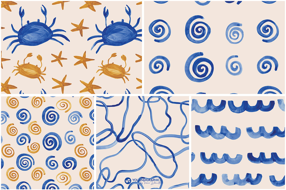 Beach House Watercolor Patterns, a Pattern Graphic by Youandigraphics (Photo 13 of 19)