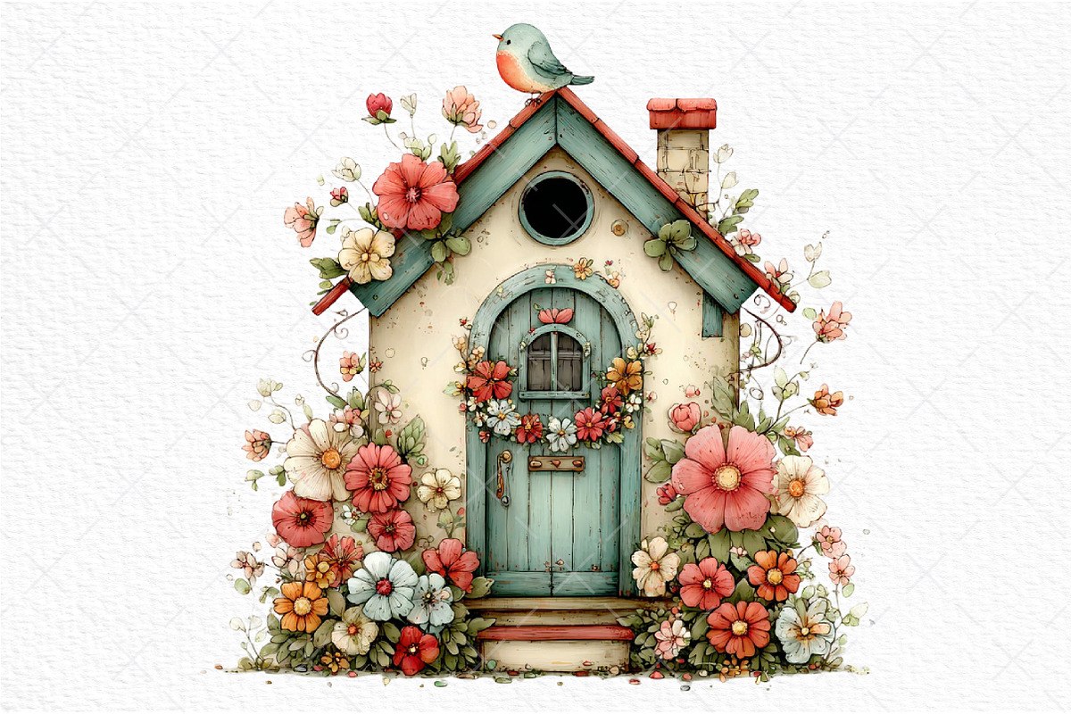 Whimsical Spring Birdhouse Clipart, an Illustration by Craft Nest (Photo 11 of 11)