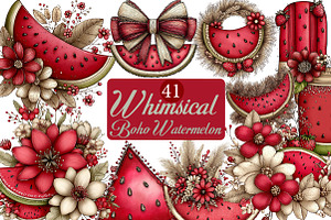 Whimsical Boho Watermelon Clipart, an Illustration by DreamArtGraphic