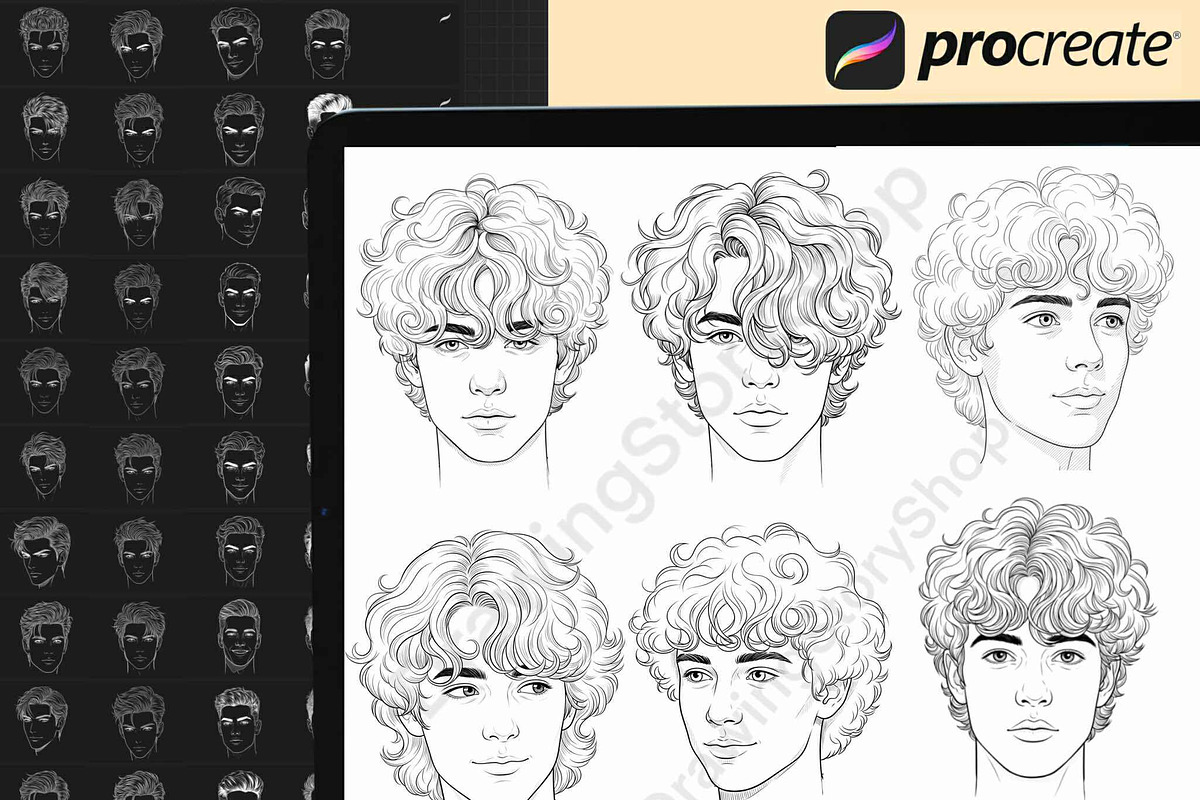200 Procreate Male head stamp brush, a Brush Add-On by DrawingStoryShop (Photo 4 of 7)