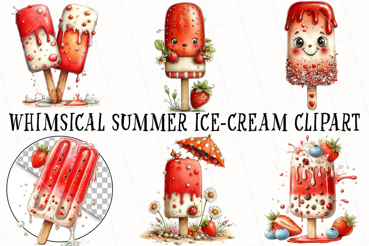 Whimsical Summer Ice-Cream Clipart, an Illustration by OK Design (Photo 2 of 6)