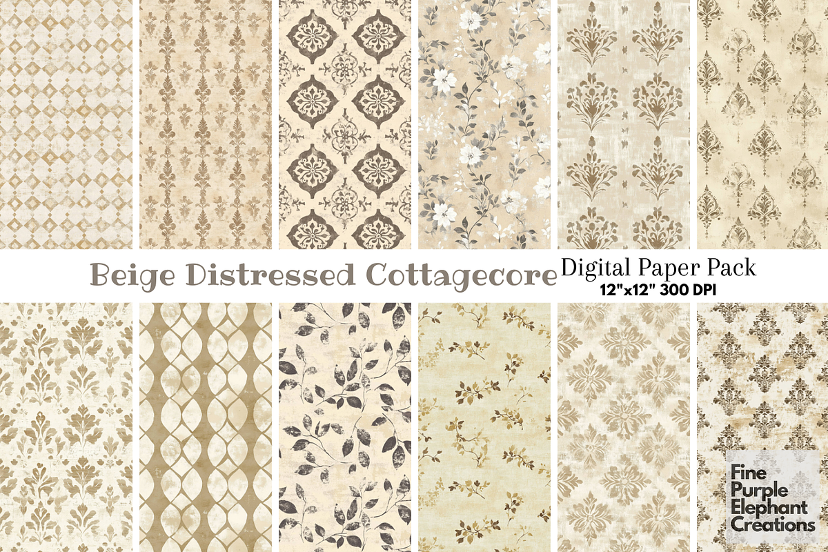 Beige Distressed Cottagecore, a Pattern Graphic by Fine Purple Elephant (Photo 1 of 5)