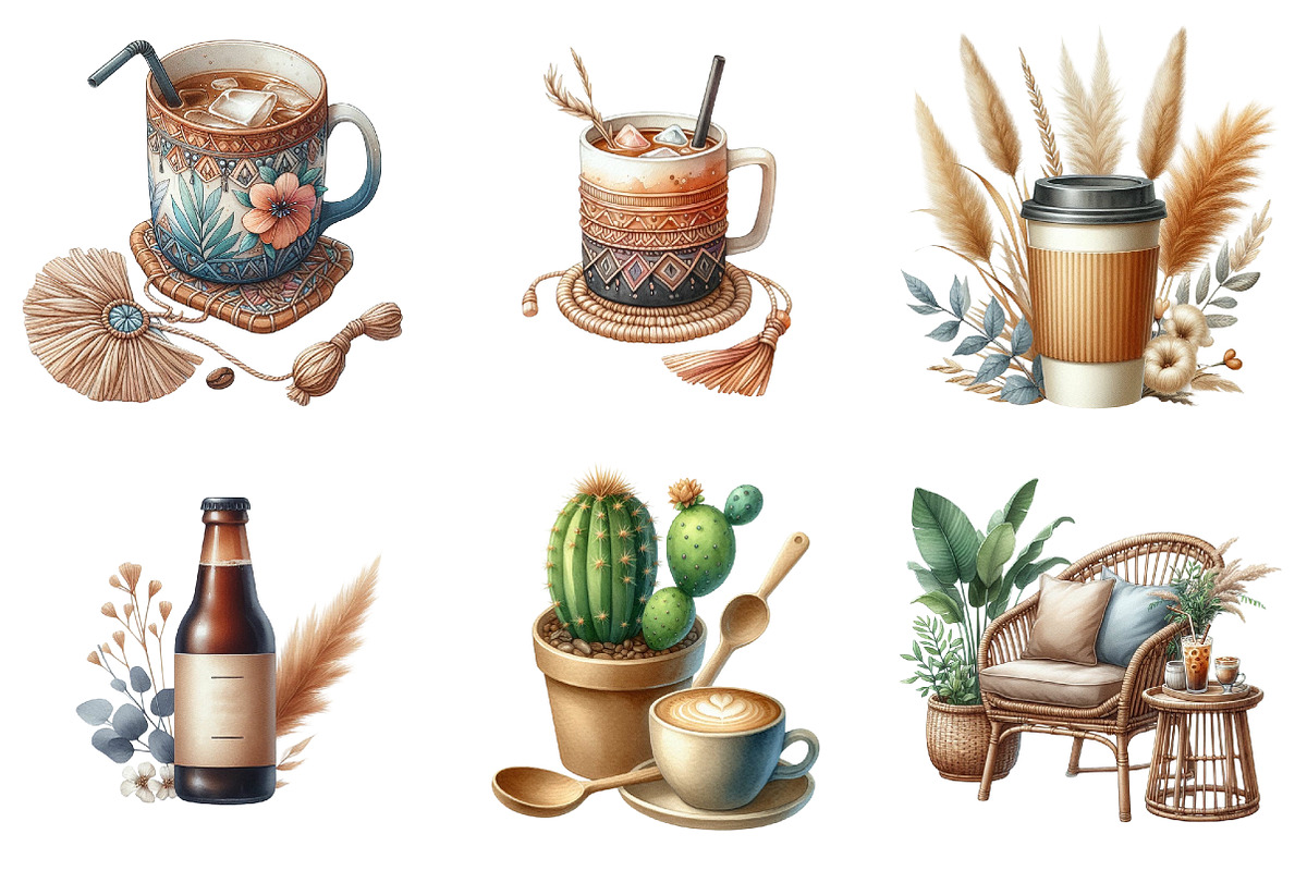 Boho Summer Coffee Time Clipart, an Illustration by Pixels.Craft (Photo 7 of 9)