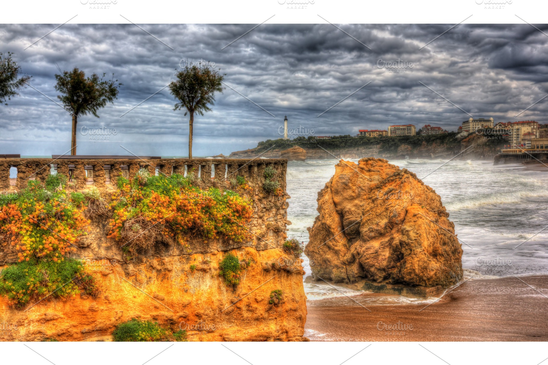 A rock in the atlantic ocean near biarritz france stock photo containing, an Architecture Photo by Leonid Andronov