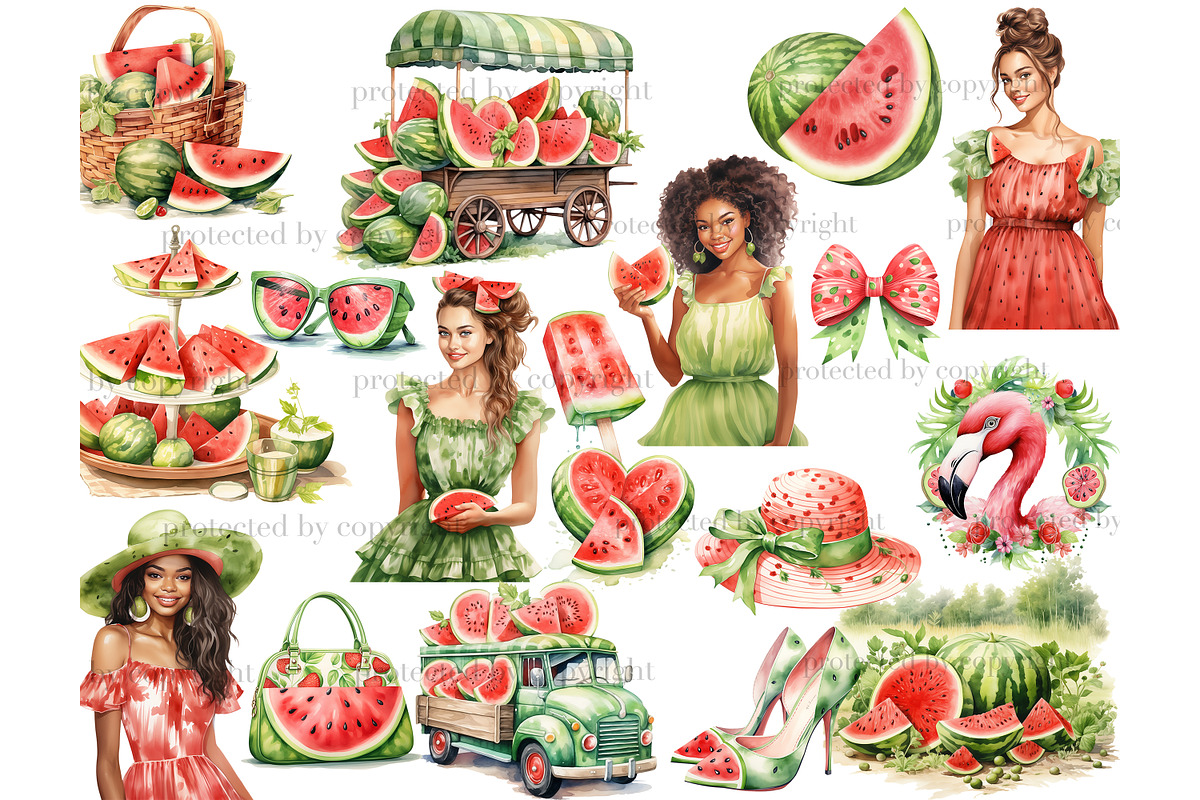 Watermelon Clipart | Summer Girl PNG, a Food Illustration by GlamArtZhanna (Photo 3 of 6)